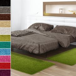 Shaggy-Bettumrandung Sphinx - 3-teiliges L&auml;ufer-Set f&uuml;r das Schlafzimmer - Hochflor Bettvorleger in vielen Farben (B: 67 cm | L: 1 x 240 cm + 2 x 140 cm, Gr&uuml;n)