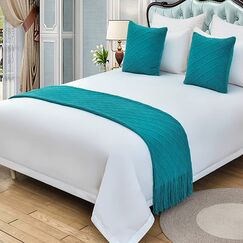 Bed Runner Bettl&auml;ufer Schal Mit Passenden Kissen Moderner Bett&uuml;berwurf Mit Quasten King-Size-Betttuch Weich Gestrickt F&uuml;r Zuhause Tagesdecke Schutz Bettw&auml;sche Dekoration F&uuml;r Einzel Doppel Kingsize