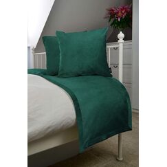 McAlister Textiles Matter Samt Bettw&auml;scheset | Luxus Weiches Gef&uuml;hl in Smaragdgr&uuml;n | Deko Bettl&auml;ufer + 2 Kissenh&uuml;llen f&uuml;r Bett, Sofa, Couch