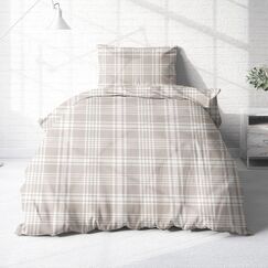 Tr&auml;umsch&ouml;n Biber Bettw&auml;sche Set 2tlg 155x220 cm + 80x80 cm &ndash; Flauschige Bettw&auml;sche Beige &ndash; Weiche Winterbettw&auml;sche Kariert - Atmungsaktiv, Warm & Hautfreundlich - 100% Baumwolle