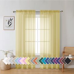 Aiyufeng - Gelbe transparente Vorh&auml;nge, 183 cm lang, Set mit 2 Paneelen, halbtransparent, Voile, mit Stangentasche, f&uuml;r Fenster, Baldachin f&uuml;r Bett, Wohnzimmer, Esszimmer