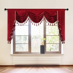 ELKCA Dicke Chenille-Fenstervorh&auml;nge, Volant f&uuml;r Urlaub, Burgunderrot, Wasserfall-Volant f&uuml;r Schlafzimmer, Stangentasche (W79, 1 Panel)