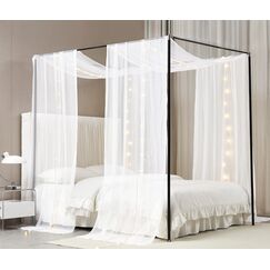 Akiky Betthimmel-Vorh&auml;nge f&uuml;r M&auml;dchen, eleganter Baldachin, Vorhangschal mit Licht, ideal als Raumdekoration, Hochzeitsdekoration, Fenstervolant (Doppelbett, Wei&szlig;)