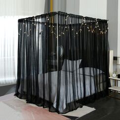 Akiky Baldachin f&uuml;r M&auml;dchenzimmer, schwarz, eleganter transparenter Vorhang f&uuml;r Doppelbett, Queen-Size-Bett, 8 Paneele mit Licht, Raumdekoration, Kingsize, Schwarz