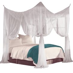 Just Relax Four Corner Post Elegant Mosquito Net Bed Canopy Set, White, Full/Queen/King