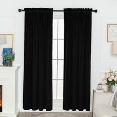 FY FIBER HOUSE Thermoisolierter Vintage-Samt-Vorhang mit Stangentasche, f&uuml;r Schlafzimmer, Wohnzimmer, B&uuml;ro, Kinderzimmer, 132 x 244 cm, Schwarz, 1 Paar
