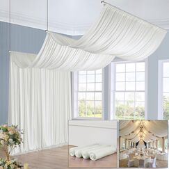 Elfenbeinfarbene Deckenvorh&auml;nge f&uuml;r Hochzeiten, Partys, 4 Paneele, 15,2 x 12,7 m lang, Deckenvorhang f&uuml;r Zelt&uuml;berdachung, knitterfreie Seide, einfach zu drapieren und aufzuh&auml;ngen, elfenbeinfarbene