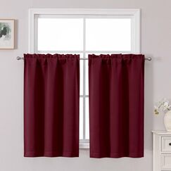 Chyhomenyc Kurze burgunderrote Vorh&auml;nge, 114,4 cm L&auml;nge, kleine K&uuml;chen-Gardinenstange, Halbfenstervorh&auml;nge f&uuml;r Keller, Schrank, Wohnmobil, Etagenbett, 2 St&uuml;ck, je 30 B x 45 L, Burgunderrot