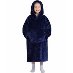 Waitu Tragbare Decke f&uuml;r Kinder, tragbare Decke mit Kapuze f&uuml;r Teenager, M&auml;dchen, Jungen, warme Decke, Sweatshirt, Geschenk f&uuml;r Teenager, Hoodie-Decke mit &Auml;rmeln, Marineblau