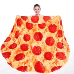 mermaker Pizza-Decke 2.0, doppelseitig, 152,4 cm, realistische Lebensmitteldecke f&uuml;r Kinder und Erwachsene, 285 g/m&sup2;, weich, Pepperoni-Pizza, lustige Geschenke