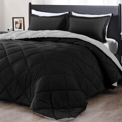downluxe Schmusedecke aus Einer leichten Daunenalternative, Wendedecke Twin schwarz/grau