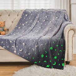 SOCHOW Gl&uuml;hen im Dunkeln Decke 150 x 200 cm, Galaxie Sterne Muster Flanell Fleecedecke, Grau Ganzjahresdecke f&uuml;r Kinder