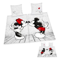 Herding DISNEY MICKEY & MINNIE Partnerbettw&auml;sche-Set, Wendemotiv, 2 x Bettbezug 135 x 200 cm, 2 x Kopfkissenbezug 80 x 80 cm, Baumwolle/Renforc&eacute;