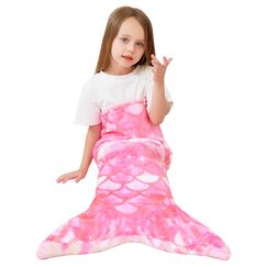 Viviland Meerjungfrauenschwanz-Decke &ndash; tragbare Pl&uuml;schdecke f&uuml;r M&auml;dchen, alle Jahreszeiten, weiches Flanell, Kuscheldecke, Schuppen-Schlafsack, 43,2 x 99,1 cm, Rosa