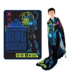 Franco WB Blue Beetle Movie Kinder-Bettw&auml;sche, superweicher Micro-Raschel-&Uuml;berwurf, 116,8 x 152,4 cm, offizielles Lizenzprodukt