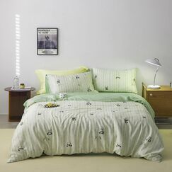 AOJIM Seidiges Bettbezug-Set mit Panda-Muster, 100 % Naturfasern, Lyocell-Bettw&auml;sche, weich, atmungsaktiv, k&uuml;hlende Bettw&auml;sche, 3-teilig, 1 feuchtigkeitsableitender Bettbezug und 2 passende