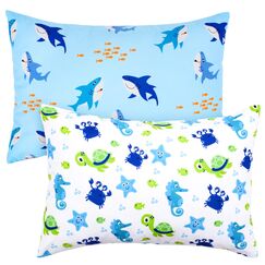 Uomny Kleinkind-Kissenbez&uuml;ge f&uuml;r M&auml;dchen, 33 x 45 cm, 30 x 40 cm, 35 x 40 cm, Babykissenbezug mit Schildkr&ouml;ten und Haien, 2 St&uuml;ck, kleine Kissenbez&uuml;ge f&uuml;r Reisekissen, Blau/Wei&szlig;