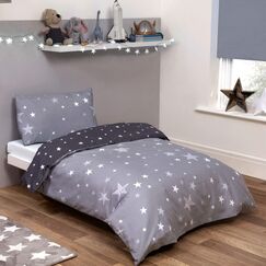 DREAMSCENE Wende-Bettw&auml;sche-Set, Galaxie-Sterne, Bettbezug mit Kissenbezug, f&uuml;r Kinder, anthrazit, Silbergrau, Einzelbett