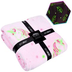 CityComfort Fleecedecke mit Einhorn, leuchtet im Dunkeln, f&uuml;r Kinder (Rosa)