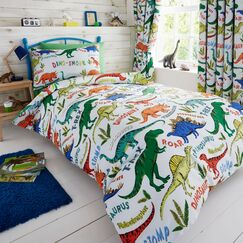Happy Linen Company Kinder Bettw&auml;sche-Set - Dinosaurier-Motive - wendbar - Gr&uuml;n - Einzelbett