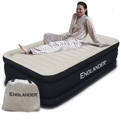 Englander Erste Mikrofaser Luftmatratze, Mikrofaser Airbed Mit Einbaupumpe Schwarz/Creme Top Zwilling