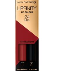 Max Factor Lipfinity Lip Colour Passionate 110 – Kussechter Lippenstift mit 24h Halt ohne auszutrocknen, mit intensiver Farbabgabe, präzisem Applikator & intensiv pflegendem Gloss-Top Coat