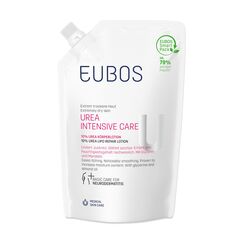 EUBOS UREA INTENSIVE CARE , 10% UREA Körperlotion Nachfüllbeutel , Feuchtigkeitspflege für trockene, schuppige Haut , Lindert Juckreiz , Hautverträglichkeit dermatologisch bestätigt , 400ml