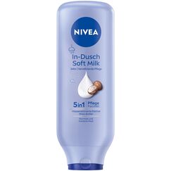 NIVEA In-Dusch Soft Milk (400 ml), Körpercreme mit Shea Butter und wasseraktivierter 5in1 Pflege Formel, feuchtigkeitsspendende Body Lotion für die Dusche
