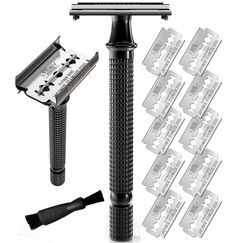 Shaving Revolution Rasierhobel + 10 Rasierklingen - Safety Razor Set Mit 10 Japanischen Rasierklingen Für Rasierhobel Aus Edelstahl - Enge Und Saubere Rasur