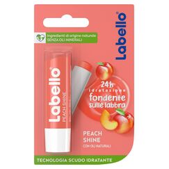 Labello Peach Shine Lippenbalsam 4,8 g, bunter Lippenbalsam mit Pfirsicharoma, feuchtigkeitsspendender Lip Balm 24H mit Sheabutter und natürlichen Inhaltsstoffen, mit Farbpigmenten