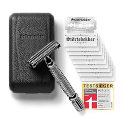 Störtebekker® Premium Rasierhobel Herren Hamburg - Rasierset mit 10 Rasierklingen & Leder-Etui - Nassrasierer Herren inkl. Reise-Etui mit Spiegel - *TESTSIEGER* Stiftung Warentest (12/2024)