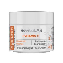 RevitaLAB Hyaluron Anti-Ageing Tages- und Nachtcreme, angereichert mit den Vitaminen C, Jojoba-Öl und UV-Filtern, für Alter zwischen 40 und 55, 50 ml