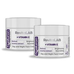 RevitaLAB Anti-Ageing Tages- und Nachtcreme mit Hyaluron, angereichert mit Vitamin A (Retinol) und E, Süßholzwurzelextrakt, Hyaluronsäure, UV-Filter, für Alter zwischen 60 und 75, 50 ml (Multipack)