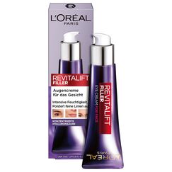 L'Oréal Paris Augencreme für Frauen: poltert auf, glättet die Haut und spendet intensiv Feuchtigkeitmit konzentrierter [Hyaluronsäure]Revitalift Filler, 1x 30ml