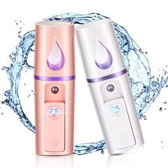 2 Stück Nano Gesichtsdampfer Tragbar Mini Gesicht Nebeldampfer Hand Gesichtsdampfer mit Spiegel Design Feuchtigkeitsspendend für Hautpflege, Makeup und Wimpern Verlängerung (Weiß, Rosa)