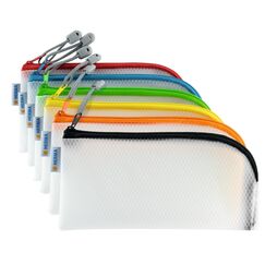 HERMA Dokumententasche mit Reißverschluss Set, 10 Stück, kleine wasserdichte Reißverschlusstasche, verschließbare Dokumentenmappe aus Kunstoff mit Zipper, halb-transparent, 23 x 11 cm