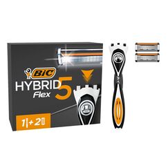 BIC Hybrid 5 Flex Rasierer Herren, Nassrasierer mit 2 Wechselklingen mit je 5 Klingen, mit Aloe Vera und Vitamin E, mit Präzisionstrimmer