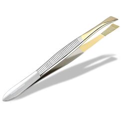 Zupfpinzette Pinzette aus Solingen Made in Germany Augenbrauenpinzette für die Gesichtspflege zum Zupfen von Augenbrauen, Barthaaren oder kleinen Härchen für Damen und Herren (Schräg/Vergoldet)