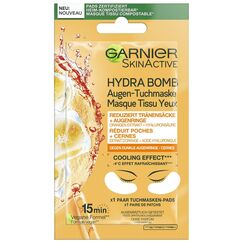 Garnier Augen-Tuchmaske, Feuchtigkeitsspendend, Gegen dunkle Augenringe, Reduzierung von Tränensäcken, Vegane Formel mit Orangen-Extrakt und Hyaluronsäure, Hydra Bomb, 6 g