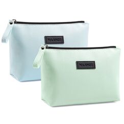 Kleine Kosmetiktasche MAANGE 2 Pcs Kleine Make up Tasche Tragbare Schminktasche wasserdichte PU Leder Make up Tasche mit Griff Vielseitige Reißverschlusstasche für Frauen (Grün + Blau)