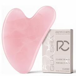 Rena Chris Rosenquarz Gua Sha Stein, Guasha Stein für Kieferlinien-Straffung und Reduzierung von Gesichtsschwellungen, Hautpflege-Geschenk – Rosa