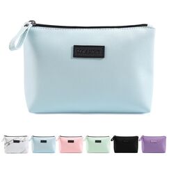 Kleine Make up Tasche MAANGE Kleine Kosmetiktasche tragbare Schminktasche wasserdichte PU Leder Make up Tasche mit Griff süße vielseitige Reißverschlusstasche für Frauen (Blau)