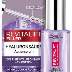 L'Oréal Paris Augenserum für Frauen: sorgt für eine aufgepolsterte Augenpartie und weniger dunkle Augenringemit 2,5% [Hyaluronsäure+Koffein], Revitalift Filler, 1x 20ml