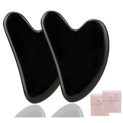 Gua Sha steine gesichts Jade Natur-Stein Herzform Kratz-Massage Tool für Gesicht, Augen, Hals zur Hautpflege, Schönheit und Entspannung der Körpermuskulatur (Schwarz 2 Pcs)