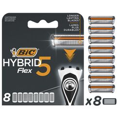 BIC Rasierklingen für Herren Rasierer Hybrid 5 Flex, 8er Nachfüllpack für den Nassrasierer mit 5 Titanium Klingen