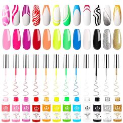 Gel Liner Nail Polish Pen 12 Farben Nagellack, Nageldesign, Farbgel für Gelnägel Eingebauter Dünner Nail Art Pinsel UV Gel Starterset Malerei Gelpolitur Set For Drawing Lines