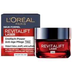 L'Oréal Paris Anti-Aging Tagescreme mit Dreichfachpower für Frauen, mit Pro-Retinol, Hyaluronsäure und Vitamin C – gegen Falten, straffende Feuchtigkeitspflege, Revitalift Laser 1 x 50ml