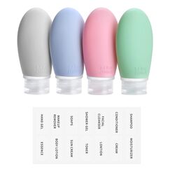 Opret 4 Stück 100ml Silikon Reiseflaschen Set mit Etiketten, Auslaufsicher Nachfüllbare Leer Reisegröße Behälter Reiseflaschen zum befüllen Kosmetik Shampoo Flüssigkeiten, BPA-frei und TSA-Geprüft