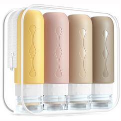 Gemice Silikon Reiseflaschen 90ml Set, 4 Stück auslaufsichere Reise Container und Reise Toilettenartikel Set, FDA zugelassene nachfüllbare Flüssigkeitsbehälter für Shampoo Creme Spülung Körperpflege
