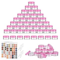 Flintronic 64 Stück Döschen, 5ml Plastik Döschen, Leerdose klarer Tiegel, Cremedose Leer Transparent Tiegel mit Spatel und Etikett，Reise Töpfchen Döschen Set für Mini-Kerzen Kosmetik